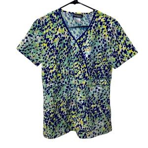 Runway By Cherokee Multicolored Speckled Silky Scrub Top. Size Small.